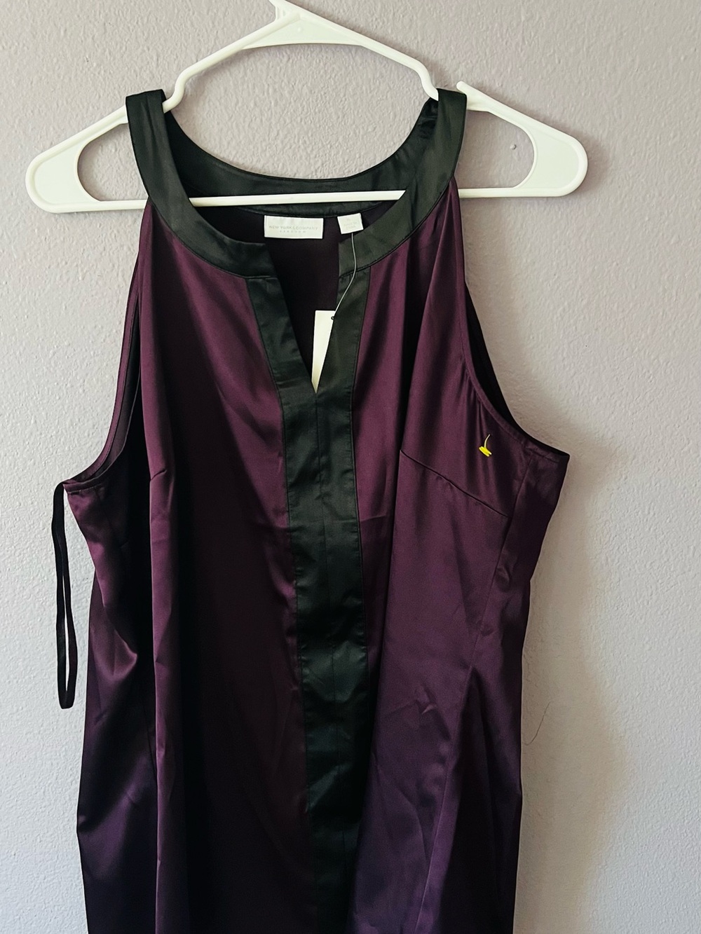 New York & Company Plum Sleeveless Satin Tunic with Black Trim